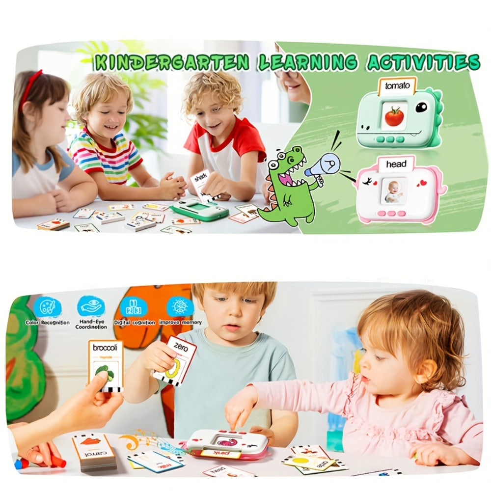 Talking Flashcard Machine for Toddlers 160 Words — Portable Word Card Reader Kids Ages 1-4 Dinosaur Unicorn Style Speech Vocabulary Learning Toy Gift Boys Girls