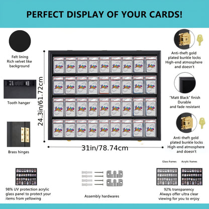 KCRasan 36 Graded Sports Card Display Case - Baseball Card Display Case Lockable - Collection Card Display, Wall Display Frame for Basketball Football Hockey Trading Cards with UV Protection Acrylic