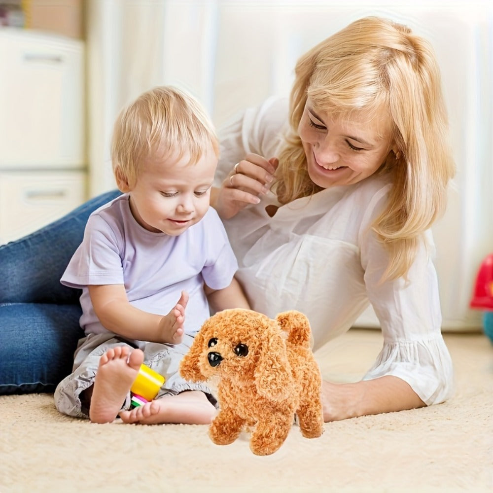 Realistic Plush Robot Puppy Dog Toy Brown — Walks Barks Wags Tail AI Interactive Electronic Pet No Batteries Needed, Lifelike Soft Dog Gift for Kids Boys Girls Birthday Christmas