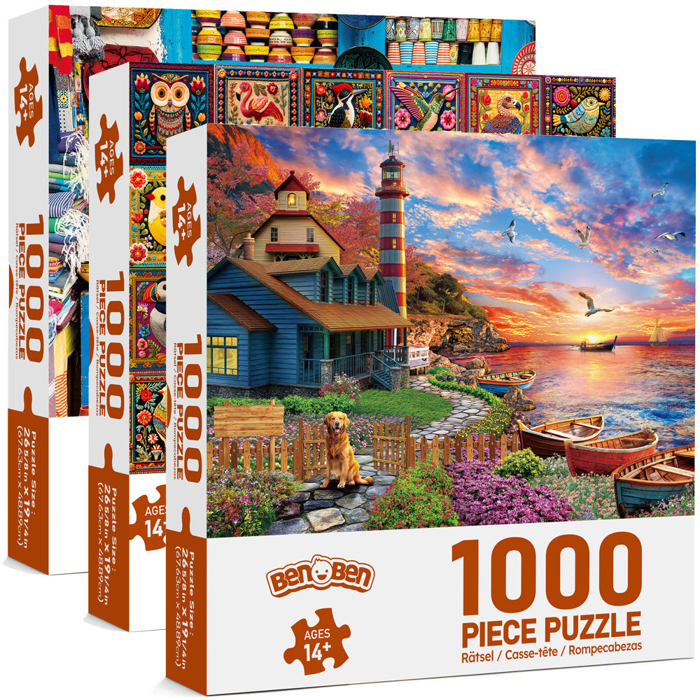 3 Pack 1000 Pieces Jigsaw Puzzles for Adults, Gift for Christmas Birthdays, DIY Brain Teaser Gift for Adults & Family Interactive Fun