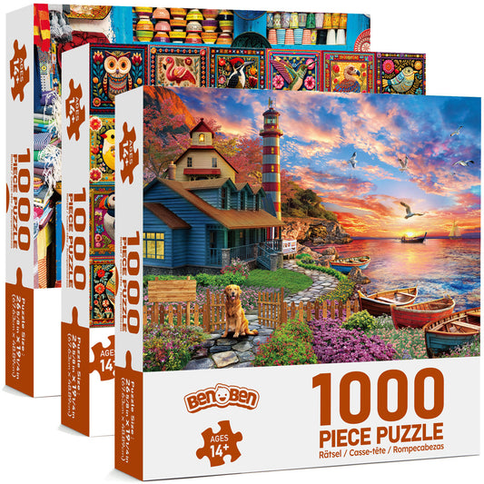 3 Pack 1000 Pieces Jigsaw Puzzles for Adults, Gift for Christmas Birthdays, DIY Brain Teaser Gift for Adults & Family Interactive Fun
