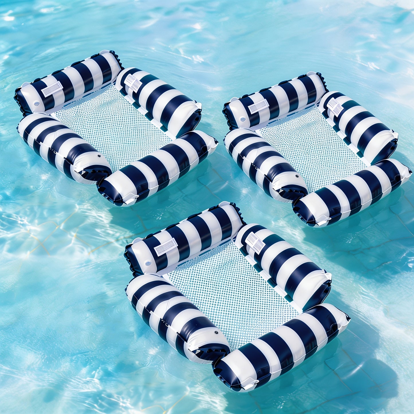 2/3pcs Adult Inflatable Pool Float Bed, Floating Pool Chair with Cooling Mesh, 110Cm/43.3In Portable Foldable Seat, Beach Vacation Essential, Striped Adult Float Bed, Inflatable Swim Ring