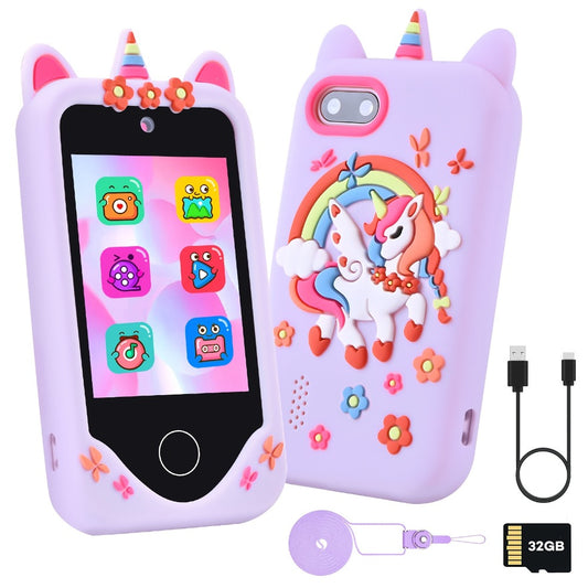 Kids Phone, Touch Screen High-Definition Dual Camera Toy Phone, with 32GB SD Card Travel Toy, Suitable for 3-10-Year-Old Girls' Birthdays And Christmas Gifts - Smartphone Toy