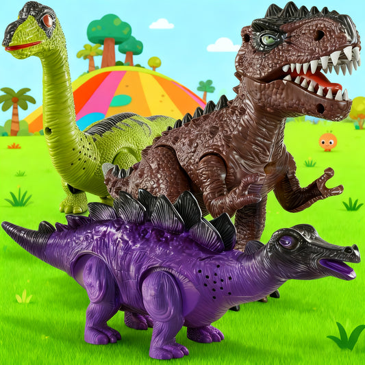 Set of 3 Electric Dinosaur Toys Featuring Sound, Light, And Walking Functions, Perfect Gift for Boys Aged 3 to 7, an Interactive Moving Dinosaur Toy Collection