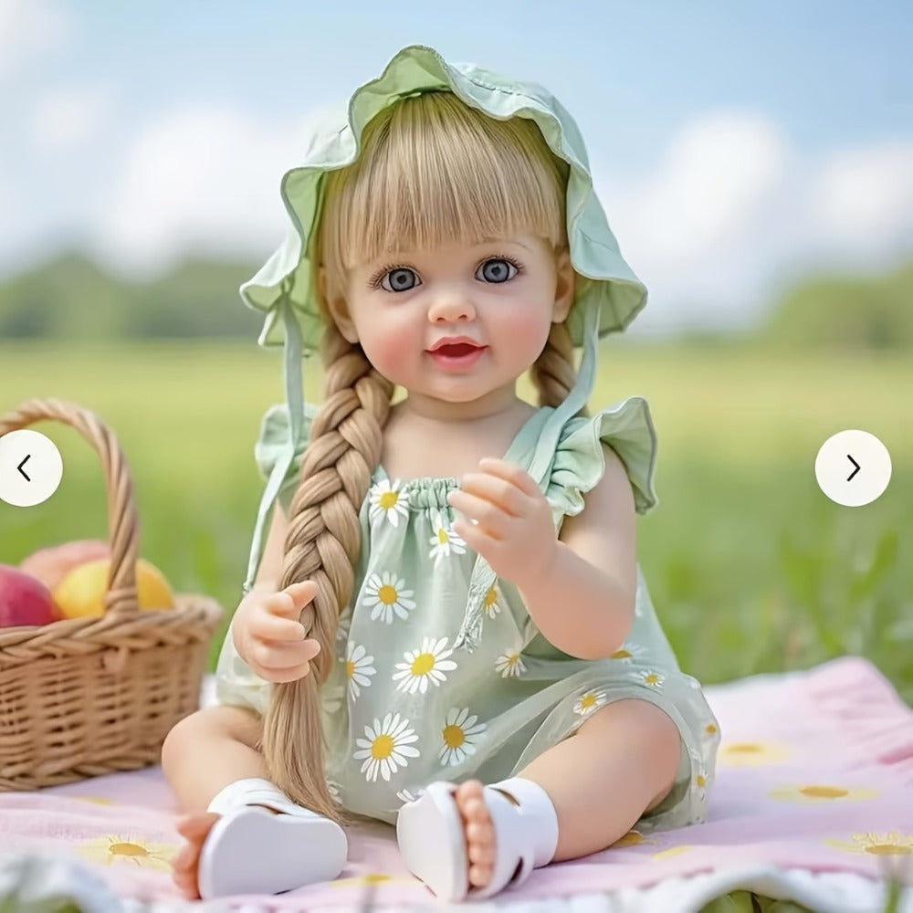 Bath Safe Reborn Baby Doll 22 Inch 55CM Full Vinyl Long Hair – Poseable Stand Sit Lay, Hand-Painted Lifelike Newborn Girl, Gift Set with Outfit Pacifier Bottle for Kids Ages 3+ & Collectors