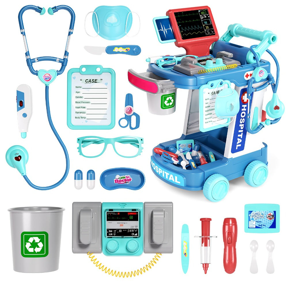 Kids Doctor Kit Medical Cart Set – Movable Toy Trolley with Stethoscope, Thermometer & Medical Accessories, Doctor Nurse Role Play Toy, Birthday Gift for Boys & Girls Ages 3+