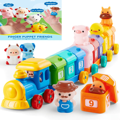 Farm Number Train Learning Toy For Toddlers, Counting, Matching And Sorting Learning Farm Train Including 9 Farm Animals And 1 Farmer, Christmas Birthday Gift For Baby Boys And Girls Age 1+