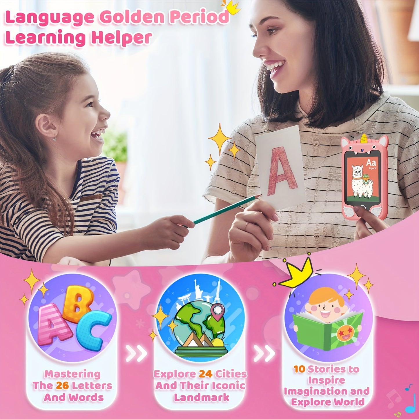 Kids Toy Smart Phone, Fun Explorer Phone with HD Touchscreen Dual Camera And 8GB Storage, Dinosaur Kids Play Phone Toy, Educational Travel Toy for Boys Girls 3-10, Birthday Halloween Christmas Gift