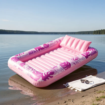Hot Pink Inflatable Suntan Pool Float Lounger – 4-in-1 Tanning Raft with Built-In Pillow, Sunbathing Bed & Ball Pit | Large 1-Person or XL 2-Person Adult Pool Floatie for Pool Lake Beach