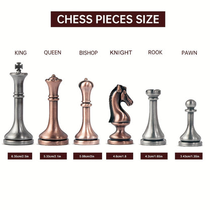 Wooden Chess Set with Metal Pieces & Storage Drawers 12 Inch – 2.5" Kings 2 Extra Queens Vintage Mahogany Board for Adults Beginners, Premium Strategy Game Gift