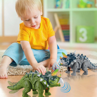 Triceratops Dinosaur Toy That Walks, Lights Up & Roars – Electric Dino Toy for Boys & Girls, Birthday Halloween Christmas Gift, Green / Gray