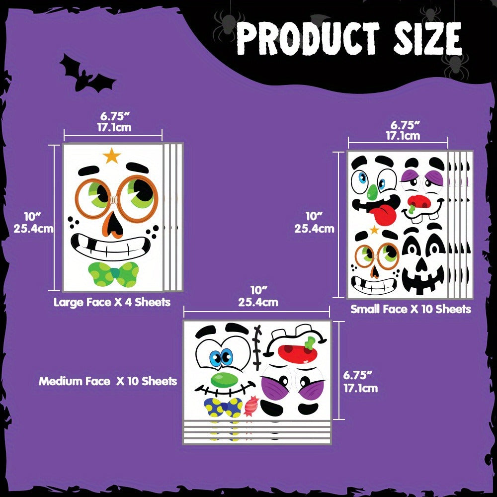 Halloween Pumpkin Decorating Stickers Kit - 40 Faces 18 Sheets 12 Designs No-Carve Pumpkin Decoration Craft for Kids - Trick or Treat Party Supplies & Favors