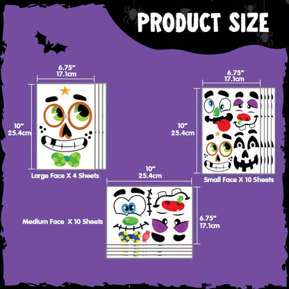 Halloween Pumpkin Decorating Stickers Kit - 40 Faces 18 Sheets 12 Designs No-Carve Pumpkin Decoration Craft for Kids - Trick or Treat Party Supplies & Favors