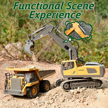 2pcs/3pcs/4pcs Set Remote Control Engineering Vehicle Set, 2.4G High-tech 11-channel Remote Control Excavator Dump Truck Bulldozer Alloy Plastic Engineering Vehicle Remote Control Construction Toy Car Set
