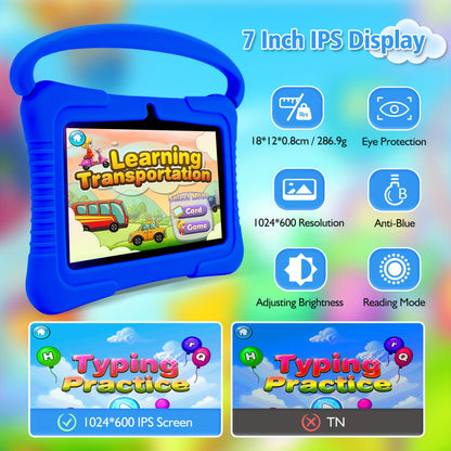 Veidoo Kids Tablet, 7 Inch Android Tablet PC, 2GB RAM 32GB ROM, Safety Eye Protection Screen, Wifi, Dual Camera, Games, Parental Control APP, Tablet with Silicone Case