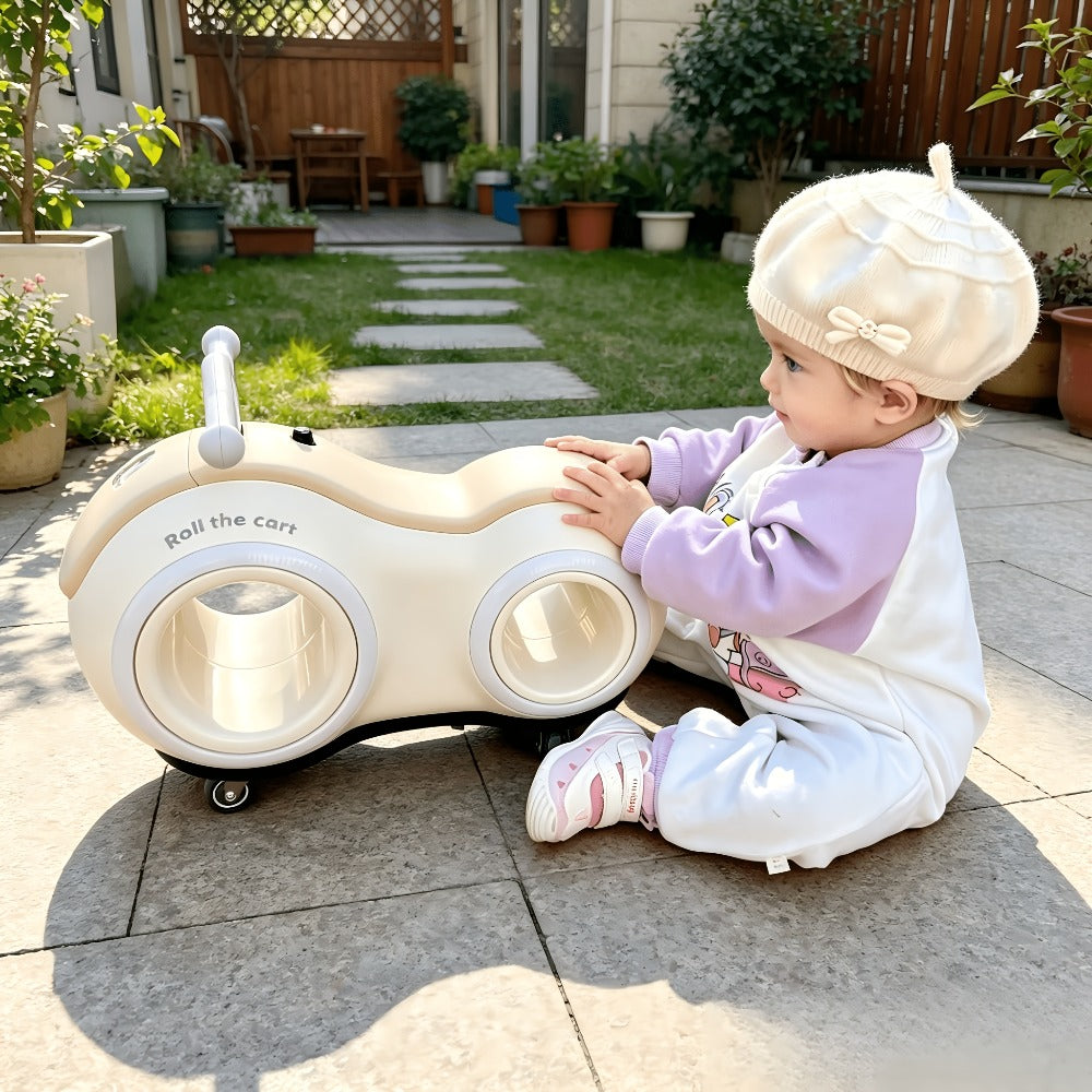 Anti-Tip Baby Walker with Music & Lights – 4-Wheel Toddler Learning Walker, 220 lb Capacity, Widened Stable Base, Indoor Outdoor Ride-On Toy, Birthday Gift for Boys & Girls Ages 1+