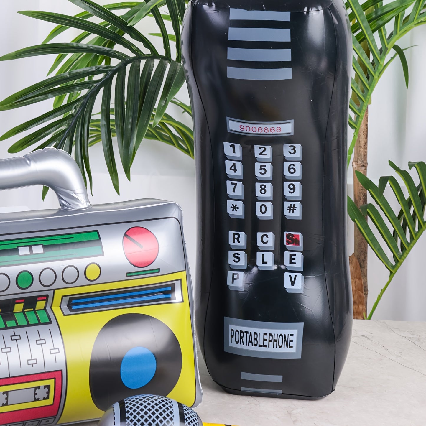 3pcs Inflatable Props for Party, Inflatable Mobile Phone Boombox Blow Up Microphone for 80S for party Decorations Hip Hop Theme Birthday for party Supplies, Back to School, Graduation for party Supplies