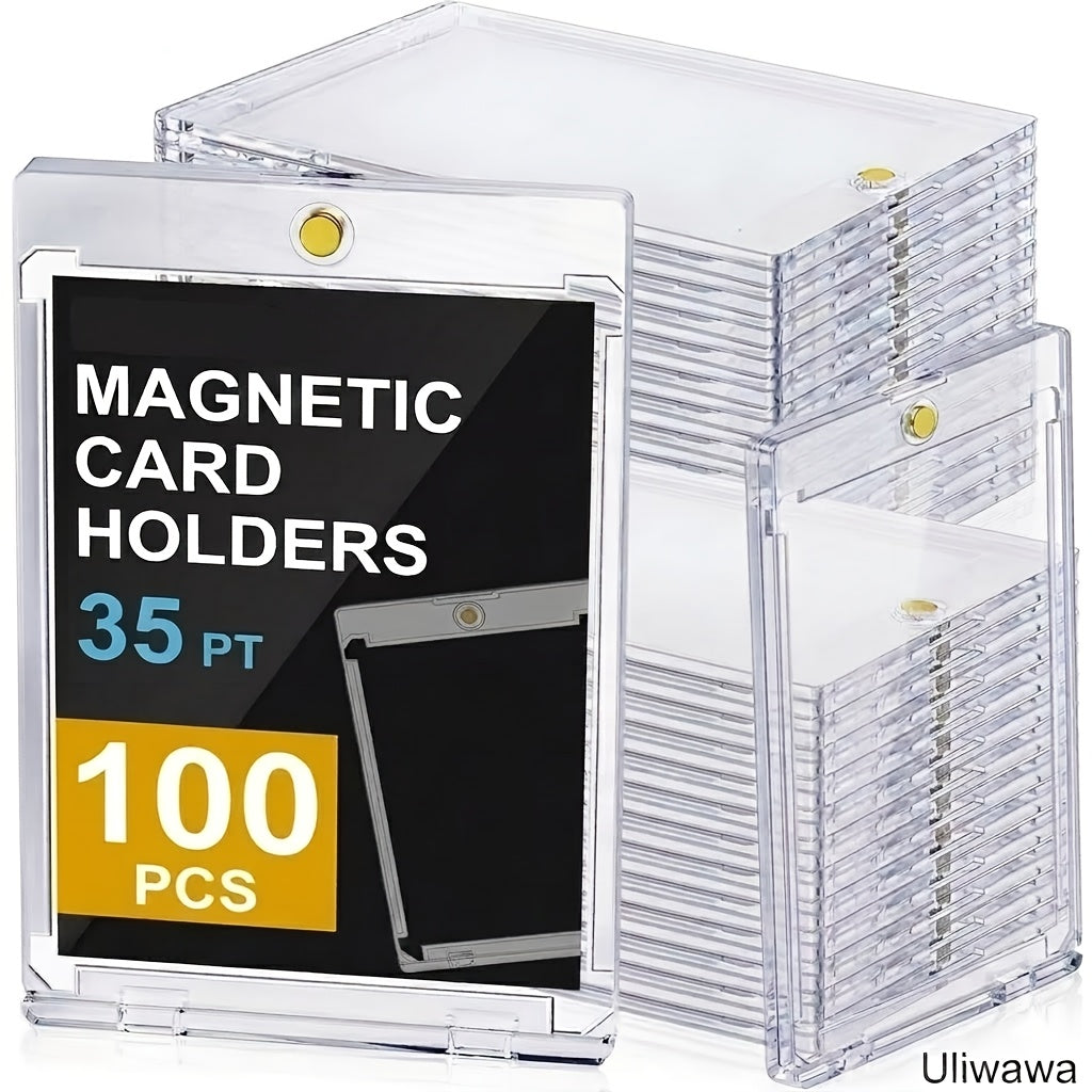 100/ 50/ 25pcs Slim Magnetic Card Holder, 35pt Single Touch, U-V Protectors Hard Plastic For Trading Cards, Magnet Case, Sports, Game, Football, Baseball