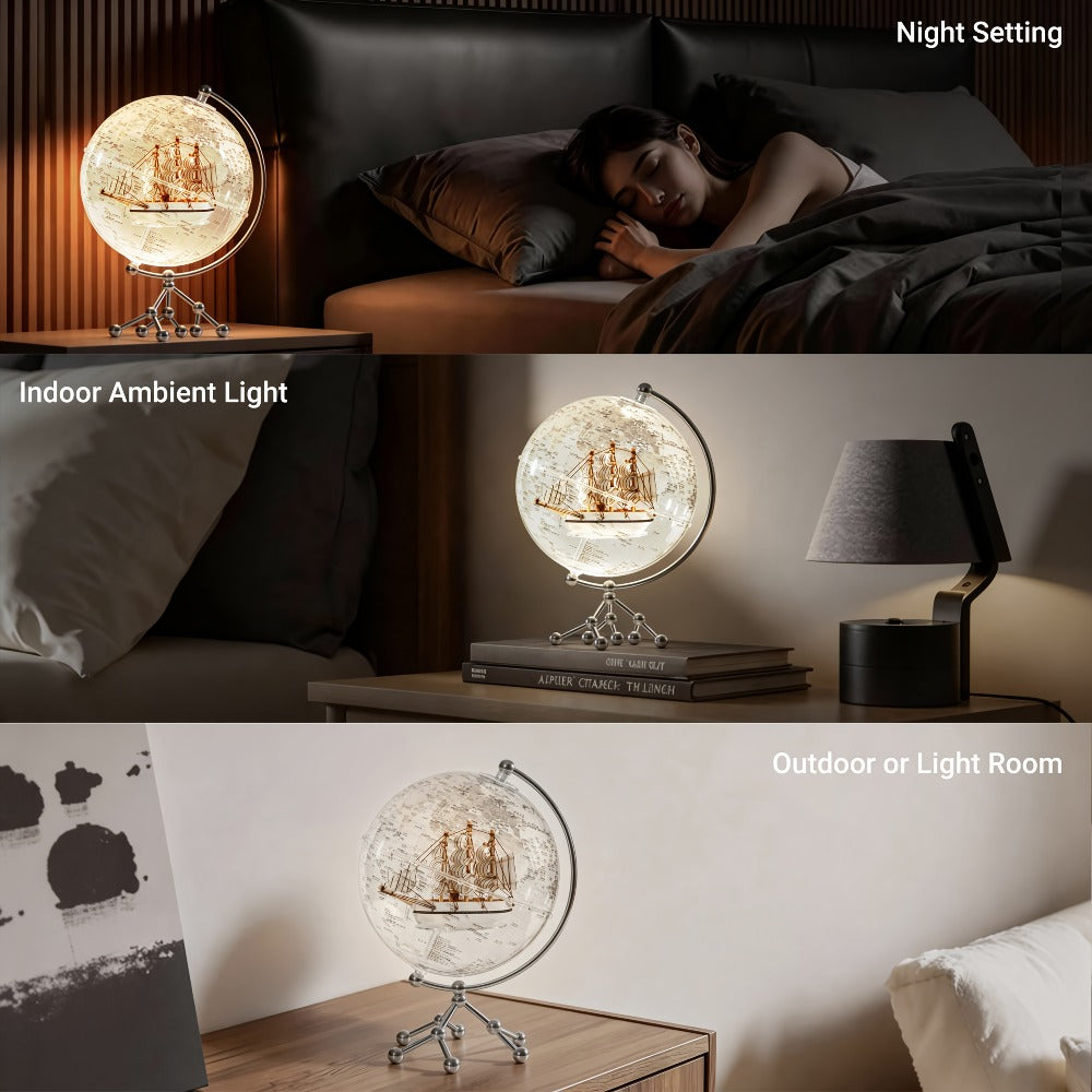 LED Lighted Globe for Kids & Adults 7.87 Inch Clear Acrylic Earth Globe Warm White Light Metal Stand Detailed World Map | Desktop Bookshelf Home Office Decor | Geography STEM Gift