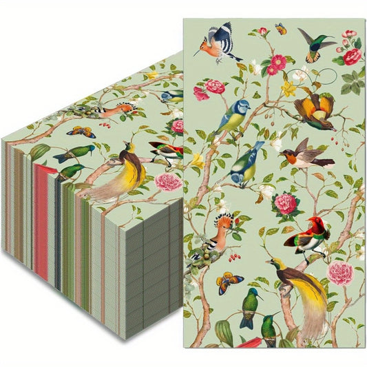Decorative Paper Napkins 100 Pcs Vintage Floral Bird Watercolor Guest Hand Towels for Bathroom, Birthday Party, Wedding & Bridal Shower – Elegant Table Setting Decor, Multicolor