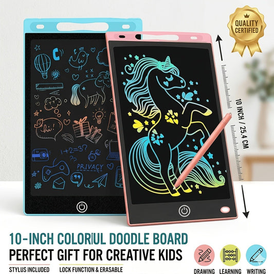 Kids Drawing Tablet 2 Pack 10 Inch Colorful LCD – Reusable Electronic Doodle Pad Educational Learning Toy for Boys & Girls Ages 3-6 | Portable Gift for Home School Travel Blue+Pink
