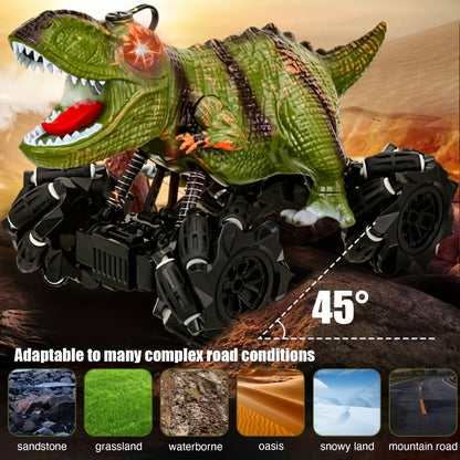 [Remote-Control Off-Road Monster Truck Toy] 2.4GHz 4WD All-terrain Remote-control Off-road Monster Truck Toy, Dinosaur Stunt Remote-control Car, Featuring An Ergonomic Handle, LED Lights, And Music Functions, Plus Large Tires with Superior Traction.