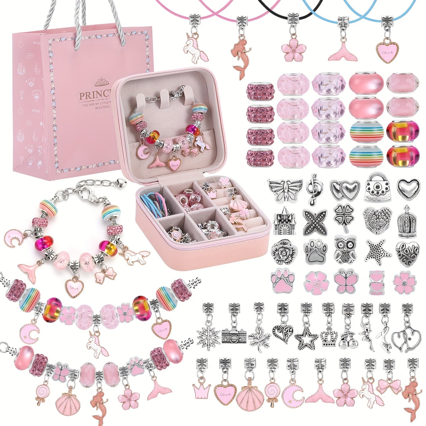 Pink Gifts for Girls - Pink Bracelet Making Set (with A Pink Portable Jewelry Box),Unicorn/Mermaid Crafts, Jewelry Making Crafts for Girls Aged 18+, Birthday Christmas Jewelry Gifts, Christmas Day, CNY, Graduation Gifts, Handmade Jewelry