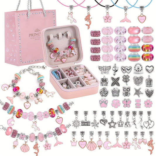 Pink Gifts for Girls - Pink Bracelet Making Set (with A Pink Portable Jewelry Box),Unicorn/Mermaid Crafts, Jewelry Making Crafts for Girls Aged 18+, Birthday Christmas Jewelry Gifts, Christmas Day, CNY, Graduation Gifts, Handmade Jewelry