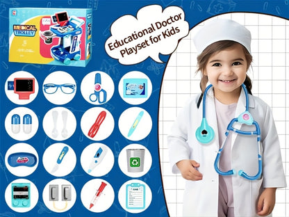 Kids Doctor Kit Medical Cart Set – Movable Toy Trolley with Stethoscope, Thermometer & Medical Accessories, Doctor Nurse Role Play Toy, Birthday Gift for Boys & Girls Ages 3+