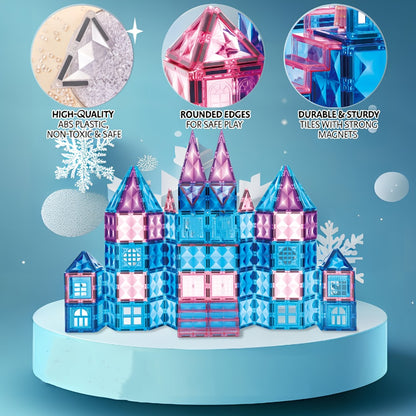 Castle Magnetic Tiles Building Set 102 or 116 Pcs – 3D STEM Sensory Blocks, Pretend Castle Playset for Preschool Boys & Girls Ages 3+, Early Learning & Creative Construction Toy Gift