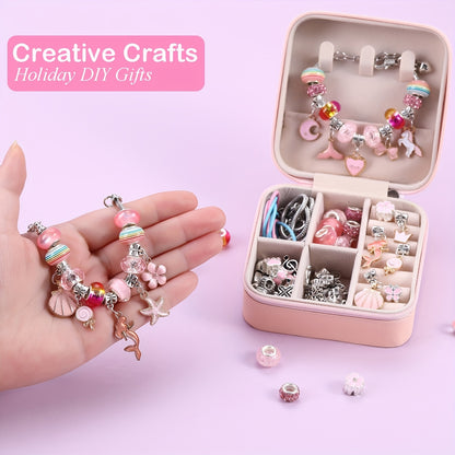 Pink Gifts for Girls - Pink Bracelet Making Set (with A Pink Portable Jewelry Box),Unicorn/Mermaid Crafts, Jewelry Making Crafts for Girls Aged 18+, Birthday Christmas Jewelry Gifts, Christmas Day, CNY, Graduation Gifts, Handmade Jewelry