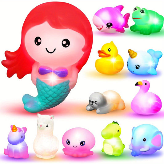 Light Up Bath Toys, Toddler Flashing Colourful LED Bathtub Mermaid Toy, Baby Bathtime Floating Shower Gifts for Infant Kids Boy Girl Birthday Valentines Swimming Pool Party Random Colors