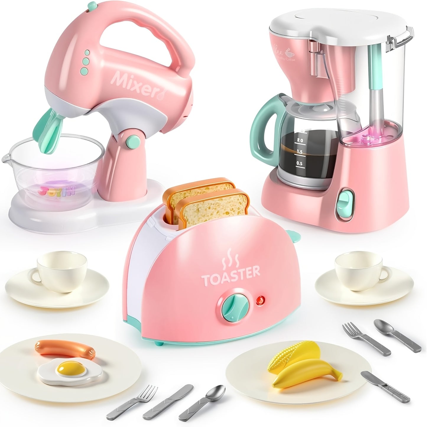 1 Set Kids Play Kitchen Toys with Realistic Coffee Maker, Mixer & Toaster Suitable for Pretend Play, Role-Playing Games, Birthday Gifts for &, for Ages 3+ with Appliance Toys (No Revision to Original Specs)