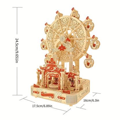 DIY 3D Wooden Puzzle Ferris Wheel Music Box - Handcrafted Model Kit, Intricate Mechanical Design, Includes Gift Box And Assembly Instructions, Educational Toy | Decorative Model | Intricate Craftsmanship, Musical Puzzle, Best for Christmas