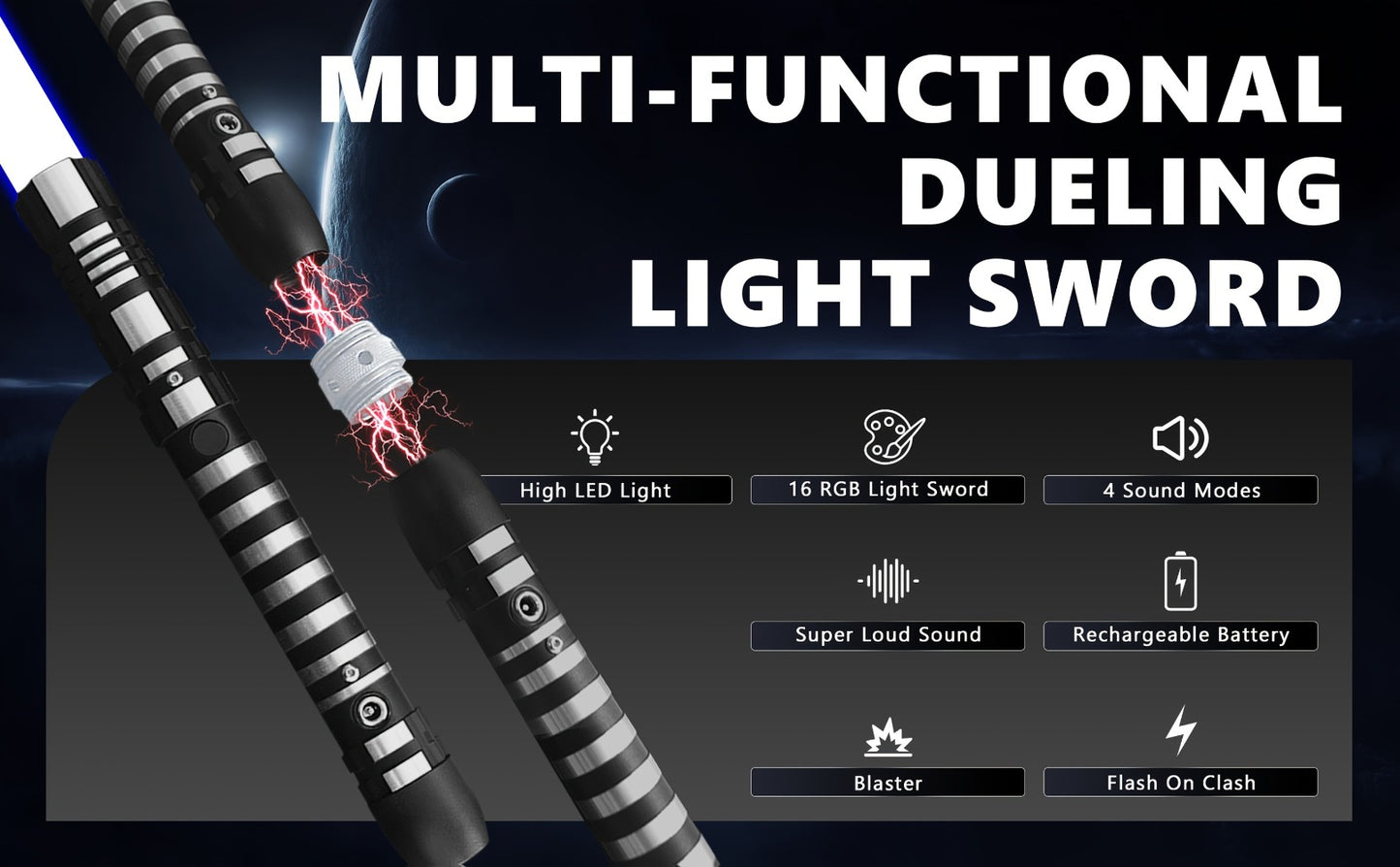 Light Up Dueling Saber 78" with 16 Color Lights & 3 Movie Sounds – 2-in-1 Dark Phantom Sword Single or Double Player – Halloween Cosplay Birthday Christmas Party Gift