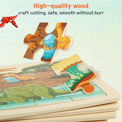 Wooden Dinosaur Puzzle Set for Kids Ages 3-8 – 4-in-1 Jigsaw Puzzles with 24 Pieces, Colorful Preschool Educational Toy for Boys & Girls, Fun Birthday Christmas Gift for Toddlers & Children