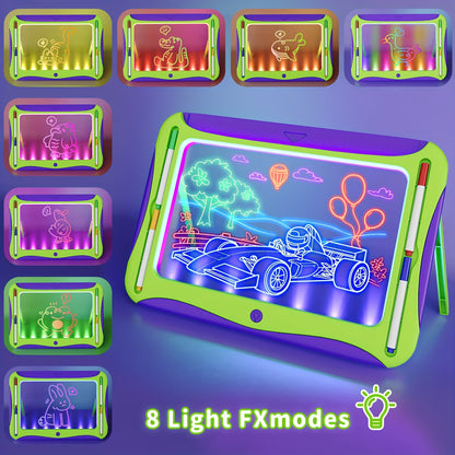 LED Light-Up Drawing Writing Doodle Board, Learning Travel Toy with 9 Double-Sided Cards, 6 Markers, Art Set, Suitable for Birthday Gifts And Christmas Gifts for Girls And Boys Aged 3-8.