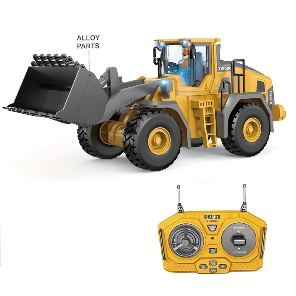 RC Excavator Toy 1:18 Scale 2.4GHz with Metal Scoop Lights Sound Effects 680-Degree Rotation, Remote Control Construction Vehicle Set Dump Truck Bulldozer Loader for Boys Ages 8+, Birthday Gift