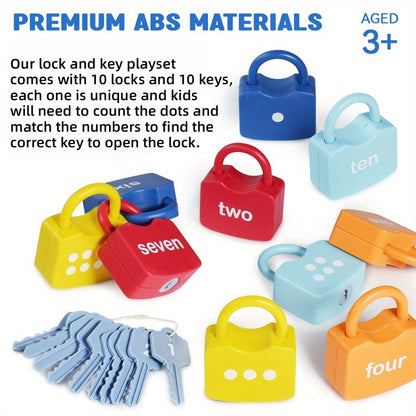 Preschool Math Lock and Key Counting Toy 10 Sets — Number Recognition Manipulative for Kids Ages 3-5, Color-Coded Kindergarten Math Activity, Montessori Hands-On Learning Toy, Birthday Christmas Gift