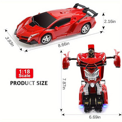 1:18 Deformation RC Robot Car for Kids – One-Button Transform Remote Control Stunt Car with 360° Rotating Drift, Educational Toy for Boys & Girls Ages 3+, Birthday Gift (Red)