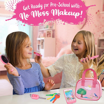 Play Purse for Little Girls with Accessories, Purse Toys for Girls with Pretend Play Makeup, Keys, Fake Smartphone, Dress Up Toy Purse for Kids - Excellent Birthday Gift for Little Girls