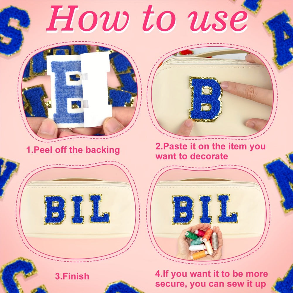 Chenille Letter Patches Self Adhesive A-Z Embroidered Alphabet Applique Stickers for Clothes Bags Hats Phone Cases DIY Crafts – 26pcs Full Set