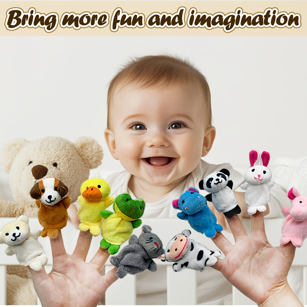 1 Set Soft Plush Animal Finger Puppets with Expressive Eyes, Nose & Mouth - Multi-Color Options (Pink, Blue, Grey, White, Yellow, Green, Red, Black, Beige) - Mini Plush Figures with Fluffy Ears & Posable Arms for Kids Puppet Shows, Birthday Party Favors,