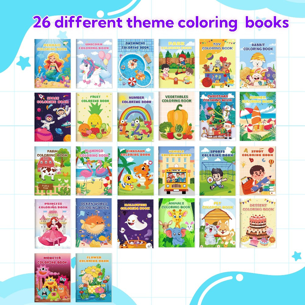 Coloring Books for Kids Ages 3+ – 26 Pack Bulk Set with Dinosaur, Mermaid & Animal Designs, Birthday Party Favors Goodie Bag Stuffers, Classroom Activity Supplies for Boys & Girls
