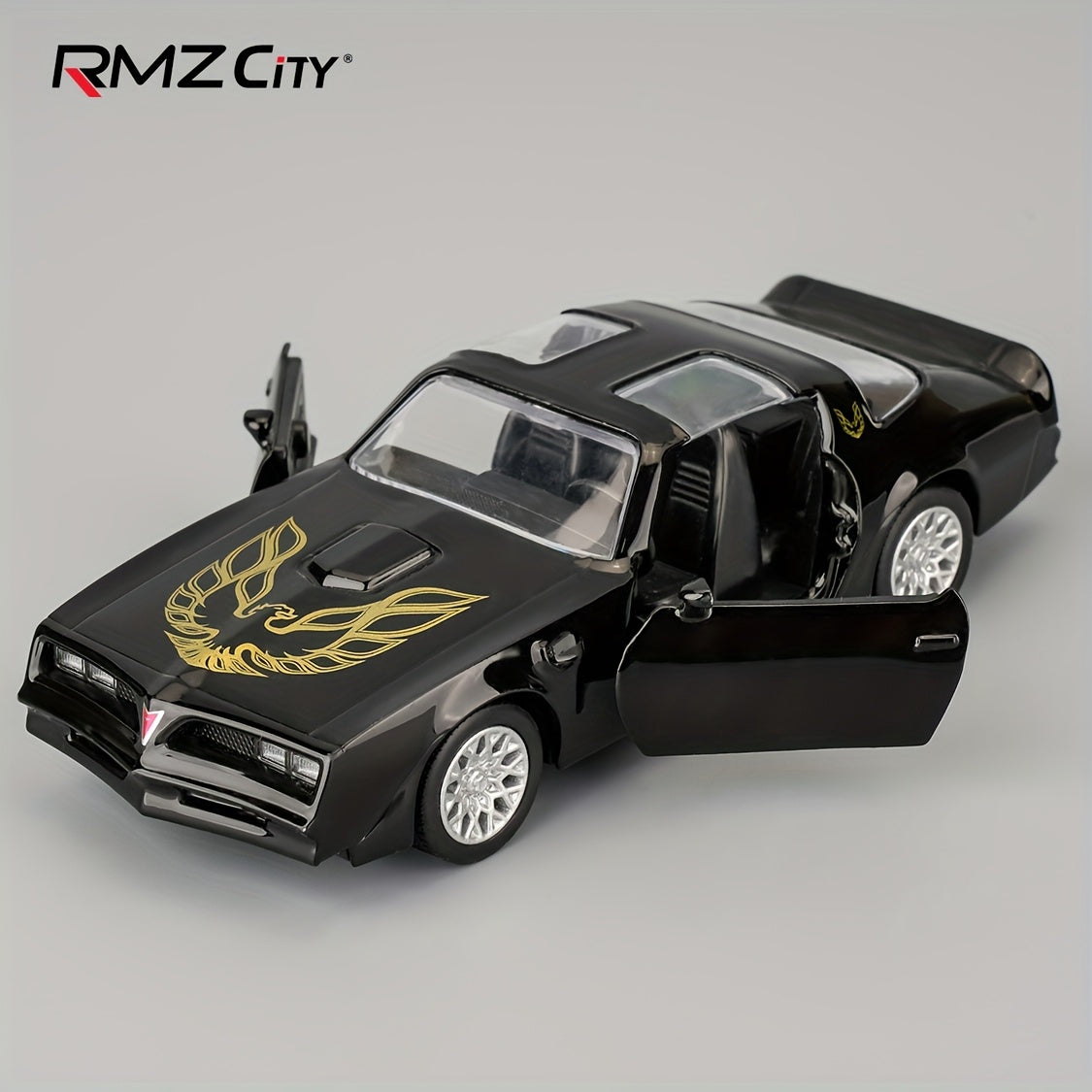 RMZ 1:36 Pontiac Firebird Zinc Alloy Toy Car Model, Openable Doors Pull-Back Vehicle Highly Detailed Static Display Ornament, Collectible Miniature For Home Decor, Ideal Gift For Muscle Car Enthusiasts & Kids Ages 3+ Boys Girls