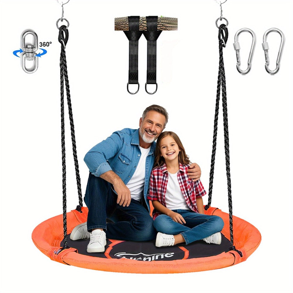 Saucer Swing for Kids 43 Inch – 360° Rotating Spinner Swing with Swivel, Adjustable Ropes & Hanging Straps, Durable Round Nest Swing for Outdoor Tree or Swing Set, Backyard Playground Gift