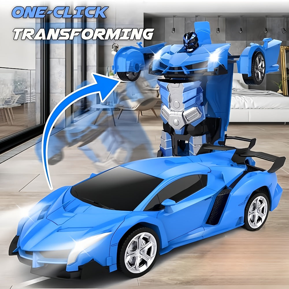 Transforming RC Stunt Car Robot for Kids – One-Button Deformation 360 Drift 2.4GHz Remote Control Toy with LED Lights Boys Gift Ages 3+ (Red/Blue/Yellow)