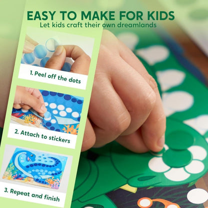 Dinosaur Dot Sticker Art Kit for Kids – 12 Picture Canvases & 1400+ Dot Stickers No Mess Creative Activity, Travel Toy Arts Crafts Birthday Gift Boys Girls Ages 3-8
