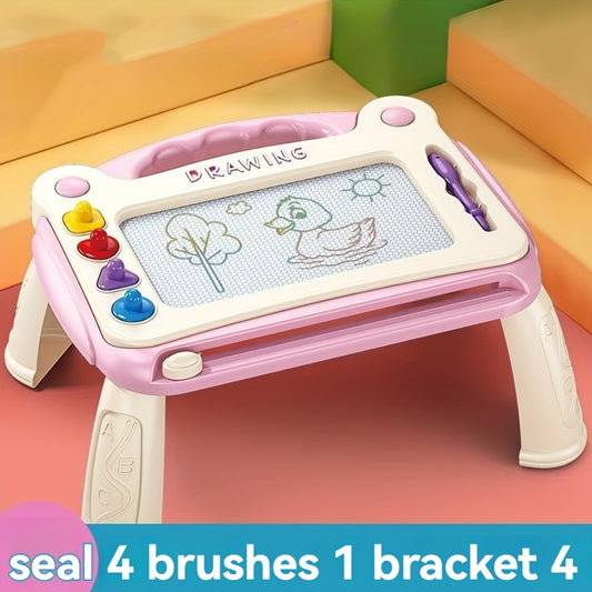 Upgraded 3in1 Kids Magnetic Drawing Board, Learning Kit, Doodle & Paint Toy, Reusable&Erasable,, Long Life. Gift for Boys Girls Birthday, Easter, Christmas, Halloween. Includes 4 Stamps+1 Pen+4 Stands; Portable:2 Stands, Color Random