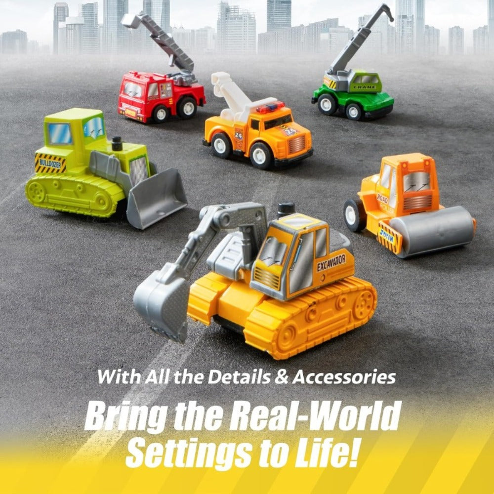 Pull Back Cars Toy Set 18pcs for Kids, Mini City Vehicles with Fire Truck Police Car School Bus, Friction Powered Toy Cars for Boys Girls Ages 3+ Party Favors Gift